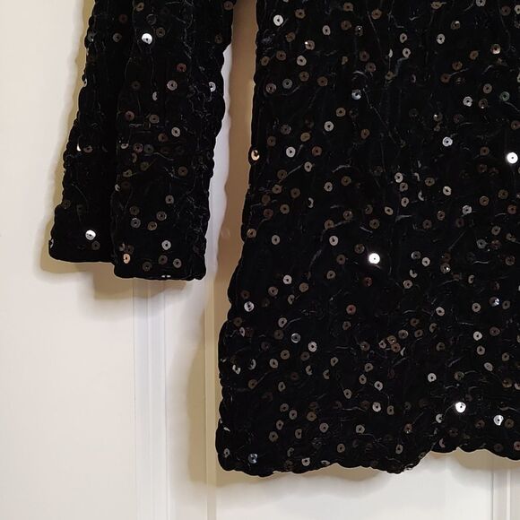 J S Boutique Sequined Quilted Stretch Velvet Special Occasion Jacket Black NWT - Picture 6 of 10